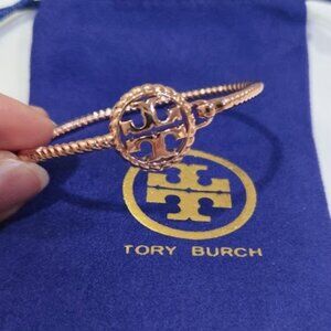 Tory Burch Women's Rope Logo Tory Gold Plated Hinged Cuff Bracelet  *Rose gold